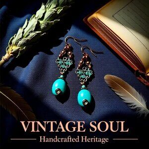 Aqua Howlite + Copper Patina Painted Earrings - Big Bold Gorgeous!